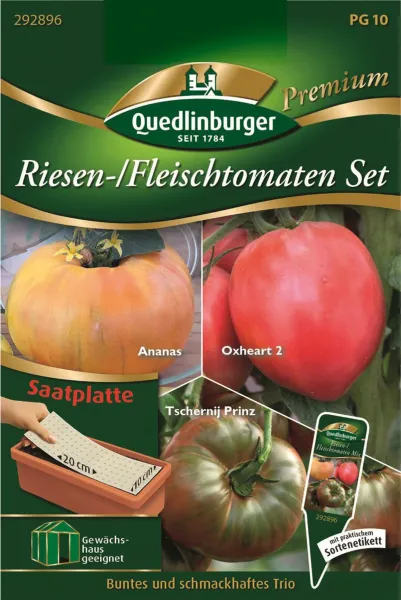 Quedlinburger SP Riesen-/Fleischtomaten Set Trio Saatplatte 10 x 20 cm - Gemüsesamen