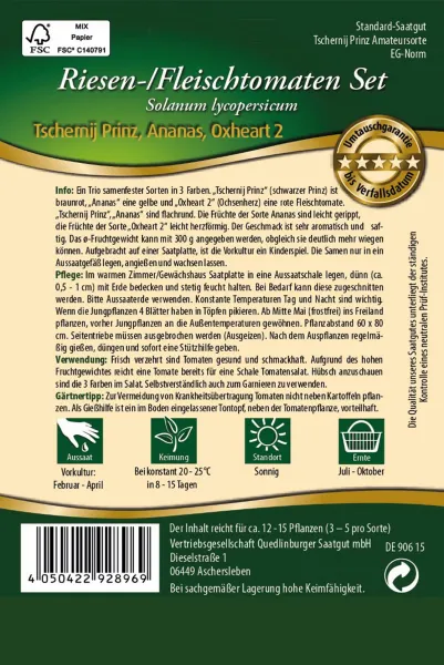 Quedlinburger SP Riesen-/Fleischtomaten Set Trio Saatplatte 10 x 20 cm - Gemüsesamen