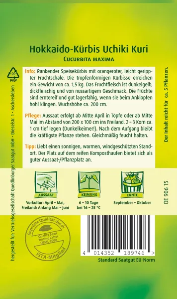 Quedlinburger Speisekürbis Uchiki Kuri - Gemüsesamen