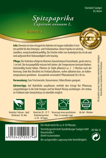 Quedlinburger Spitzpaprika Demetra - Gemüsesamen