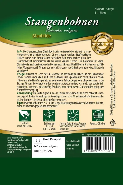 Quedlinburger Stangenbohne Blauhilde - Premium Gemüsesamen