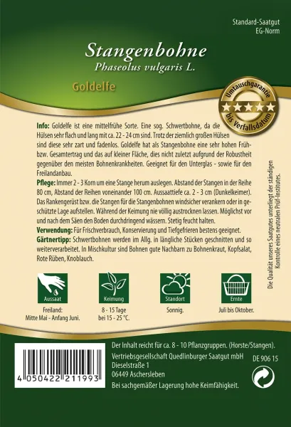 Quedlinburger Stangenbohne Goldelfe - Premium Gemüsesamen