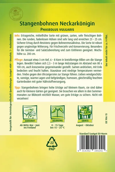 Quedlinburger Stangenbohnen Neckarkönigin - Gemüsesamen