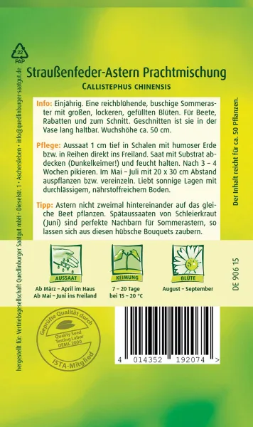 Quedlinburger Straußenfeder-Astern Prachtmischung - Blumensamen