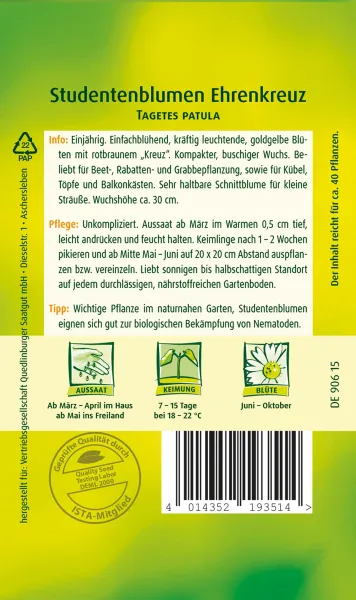 Quedlinburger Studentenblumen Ehrenkreuz - Blumensamen