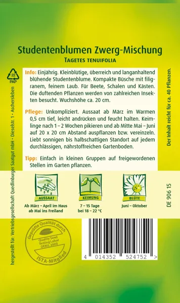 Quedlinburger Studentenblumen Zwerg-Mischung - Blumensamen