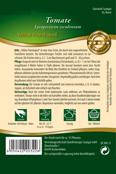 Quedlinburger Tomate Yellow Pearshaped - Gemüsesamen