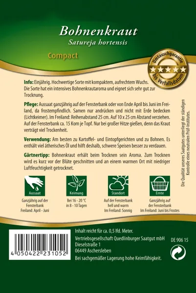 Quedlinburger Topf-Bohnenkraut Compact - Premium Kräutersamen