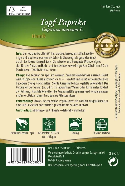 Quedlinburger Topf-Paprika Hamik - Gemüsesamen