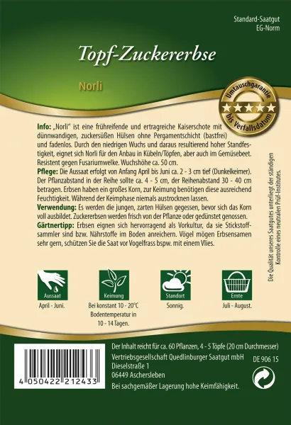 Quedlinburger Topf-Zuckererbse Norli - Premium Gemüsesamen