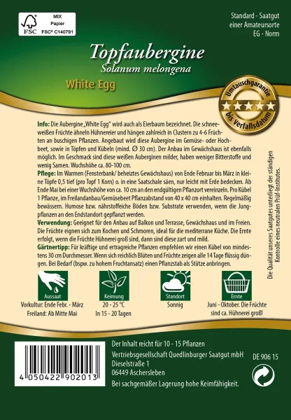 Quedlinburger Topfaubergine White Egg - Gemüsesamen