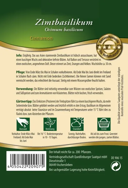 Quedlinburger Zimtbasilikum Cinnamon - Premium Kräutersamen