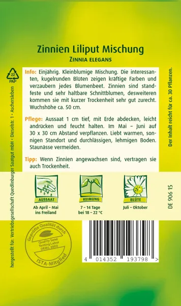 Quedlinburger Zinnien Lilliput Mischung - Blumensamen