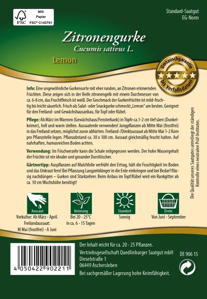 Quedlinburger Zitronengurke Lemon - Gemüsesamen