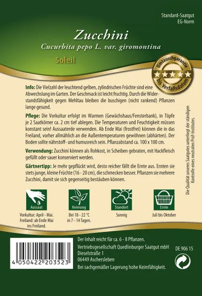 Quedlinburger Zucchini Soleil - Gemüsesamen