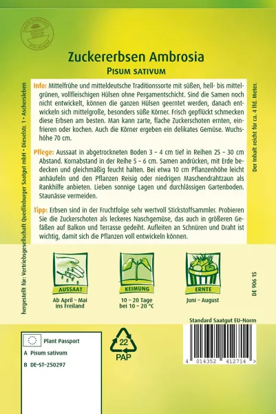 Quedlinburger Zuckererbsen Ambrosia - Gemüsesamen
