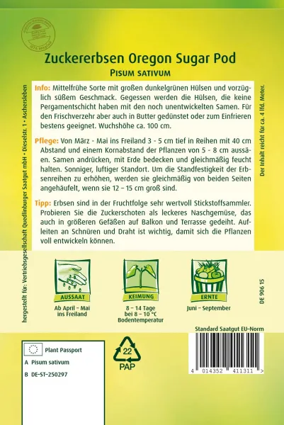 Quedlinburger Zuckererbsen Oregon Sugar Pod - Gemüsesamen