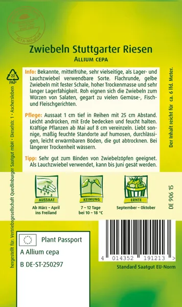 Quedlinburger Zwiebeln Stuttgarter Riesen - Gemüsesamen