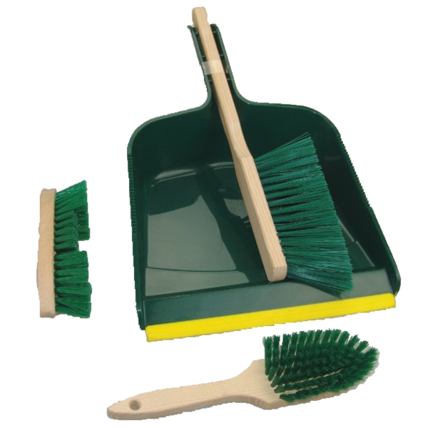 Reinigungs-Set Grün Kehrblech mit 3 Bürsten - 4-teilig