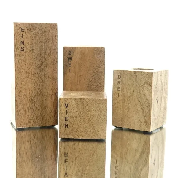 Riffelmacher Weihnachtsdeko 4 Advent Teelichthalter Natur mit Zahlenschriftzug - Holz