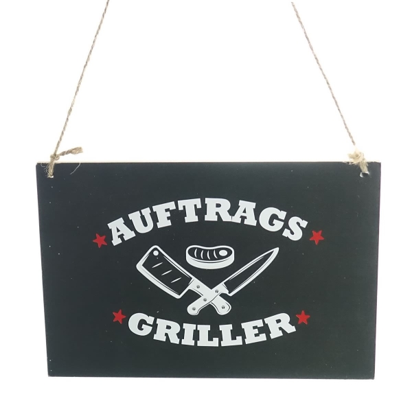 Riffelmacher BBQ-Schild Auftragsgriller schwarz zum Hängen 18 cm x12 cm-  Holz