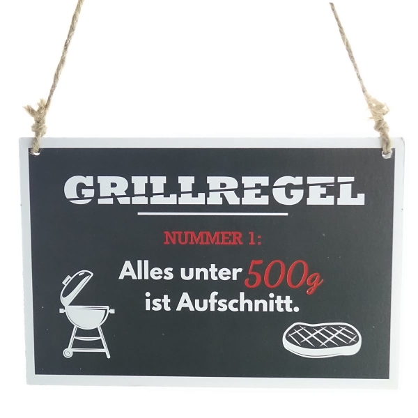 Riffelmacher BBQ-Schild Grillregel schwarz zum Hängen 18 x 12 cm - Holz