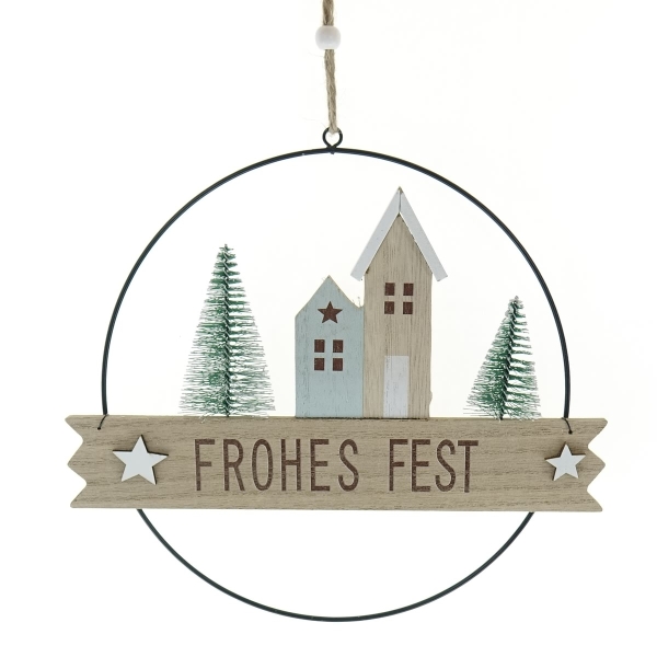 Riffelmacher Weihnachts-Tür-Ring Häuser mit Bäumen & Schriftzug Frohes Fest Ø  21 cm