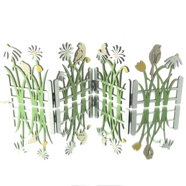 Riffelmacher Gartenzaun faltbar mit Blumen & Vögeln 39 x 11,8 cm - Holz & Metall