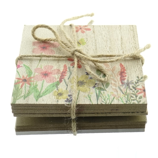 Riffelmacher Glasuntersetzer 2 Blumenwiesenmotive 10 x 10 cm im 4er Set - Holz