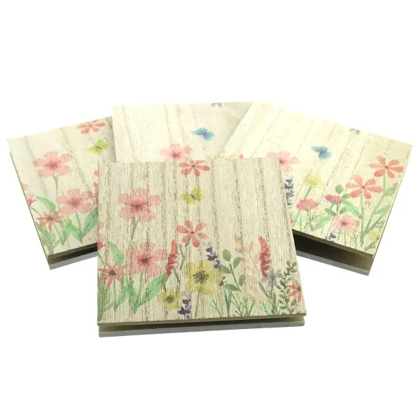Riffelmacher Glasuntersetzer 2 Blumenwiesenmotive 10 x 10 cm im 4er Set - Holz