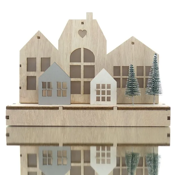 Riffelmacher LED Häuserszene Modern Natur klein 25 x 18 cm