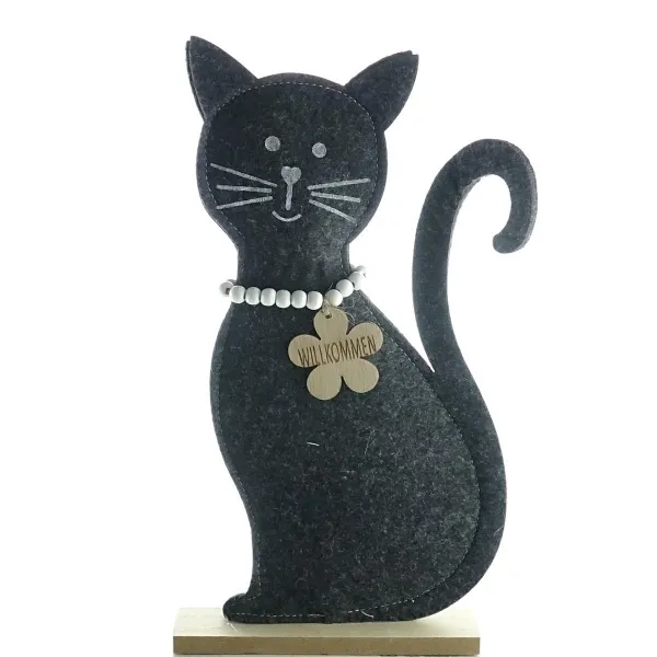 Riffelmacher Katze Schwarz mit Willkommensschild zum Stellen 29 cm - Filz