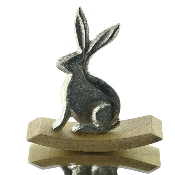 Riffelmacher Oster-Deko Schaukelhase Silberfarben 16,5 cm - Aluminium & Holz