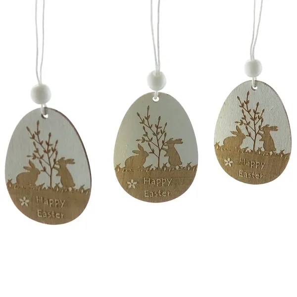 Riffelmacher Oster Dekoanhänger Ei mit 2 Hasen 3er Set - Holz
