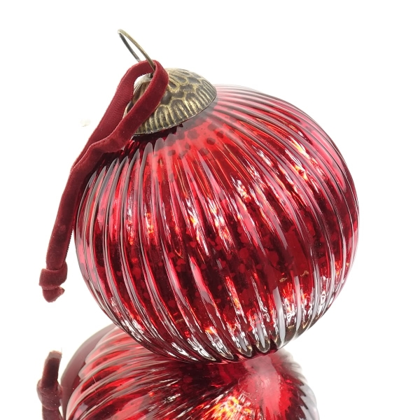 Riffelmacher Prunkvoller Weihnachtsschmuck Kugel Rot gerippt Antikstil Ø 10 cm - Glas