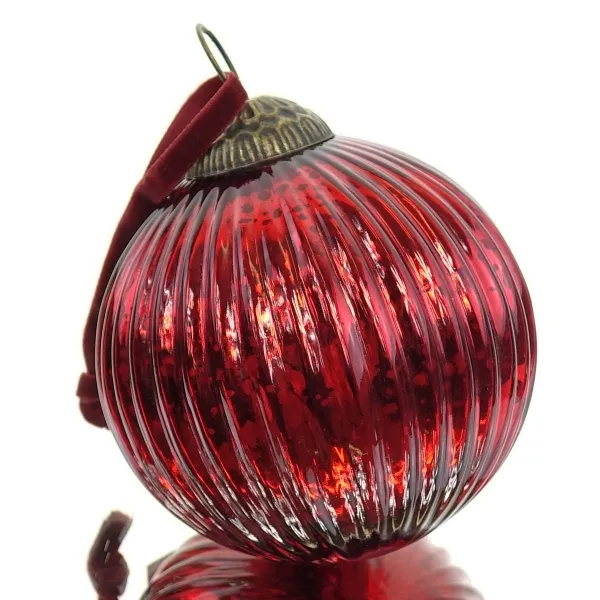 Riffelmacher Prunkvoller Weihnachtsschmuck Kugel Rot gerippt Antikstil Ø 10 cm - Glas