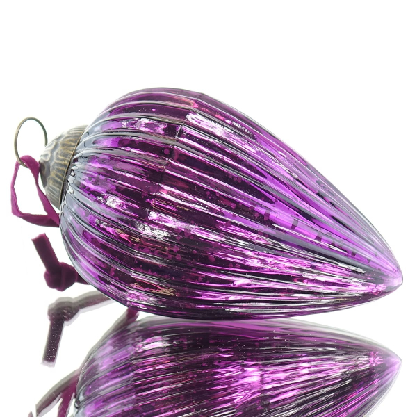 Riffelmacher Prunkvoller Weihnachtsschmuck Zapfen Violett  gerippt Antikstil 14,5 cm - Glas