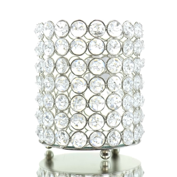 Riffelmacher Strass-Teelichhalter mit runden Kristallen Ø 11 cm - Aluminium