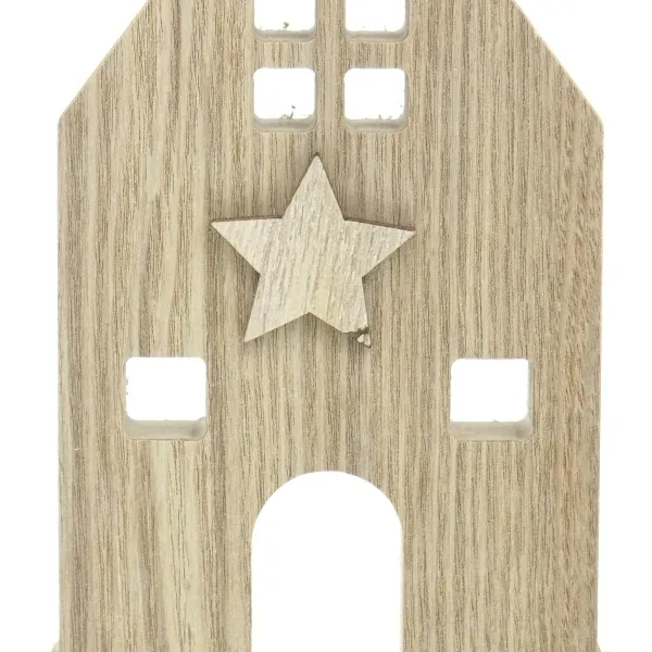 Riffelmacher Weihnachtsdeko 3 verbundene Häuser mit Sternen an einer Schnurr - Holz