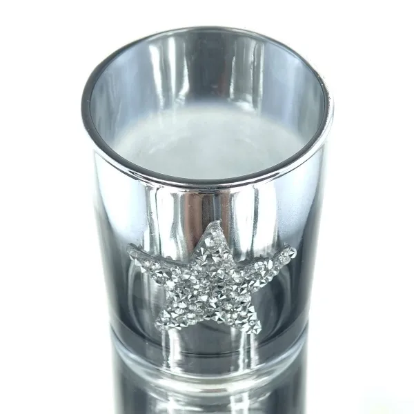 Riffelmacher Weihnachtsdeko Teelichtglas mit Kristallstern Blau-Silber Ø 7 cm