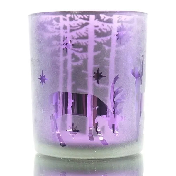 Riffelmacher Weihnachtsteelichtglas mit Hirschen & Bäumen Lila 8 cm