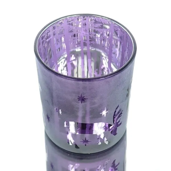 Riffelmacher Weihnachtsteelichtglas mit Hirschen & Bäumen Lila 8 cm