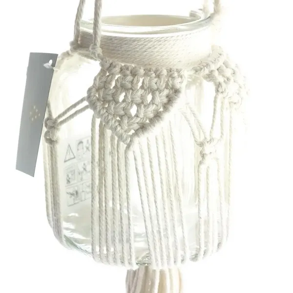 Riffelmacher Windlicht-Makramee mit Glaseinsatz Creme zum Hängen Ø 13 cm