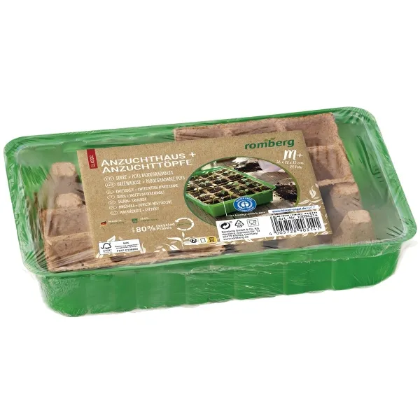 Romberg CLASSIC Anzuchthaus M PLUS POTS Grün 36 x 13 cm & 4 x 6er Anzuchttöpfe