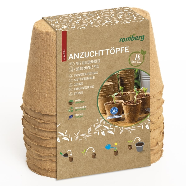 Romberg CLASSIC Anzuchttöpfe Ø 8 cm rund torffrei - 18er Pack