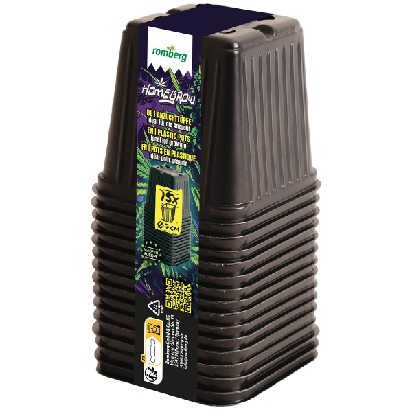 Romberg HOMEGROW GROWER Anzuchtöpfe 15 Kunststofftöpfe quadratisch 7 cm schwarz