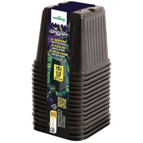 Romberg HOMEGROW GROWER Anzuchtöpfe 15 Kunststofftöpfe quadratisch 7 cm schwarz