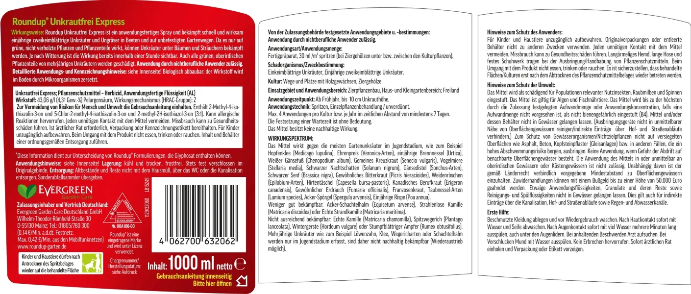 ROUNDUP® Express Unkrautfrei Spray anwendungsfertig für bis zu 33 m² - 1 Liter