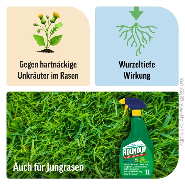 ROUNDUP® Rasen-Unkrautfrei Spray AF anwendungsfertig für ca. 20 m² - 1 Liter