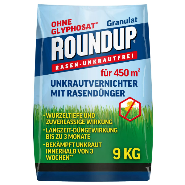 ROUNDUP® RASEN-UNKRAUTFREI Granulat mit Rasendünger für ca. 450 m² - 9 kg